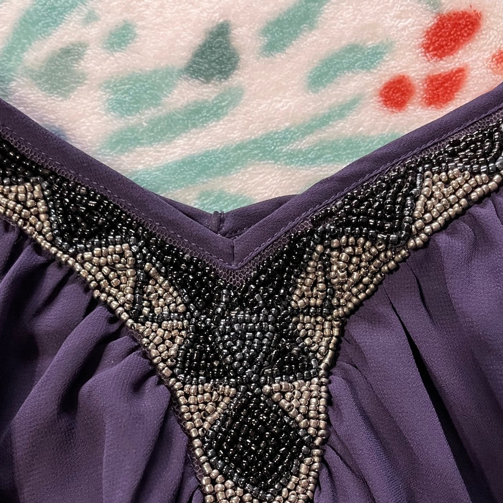 Express Beaded Neck Purple Triangle Dress - Picture 2 of 5